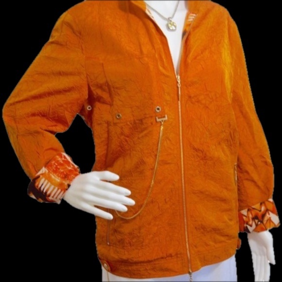 Escada Orange Cringed Silk Bomber Jacket – Size 10 (M) | Made in Germany 🇩🇪 - Picture 3 of 9